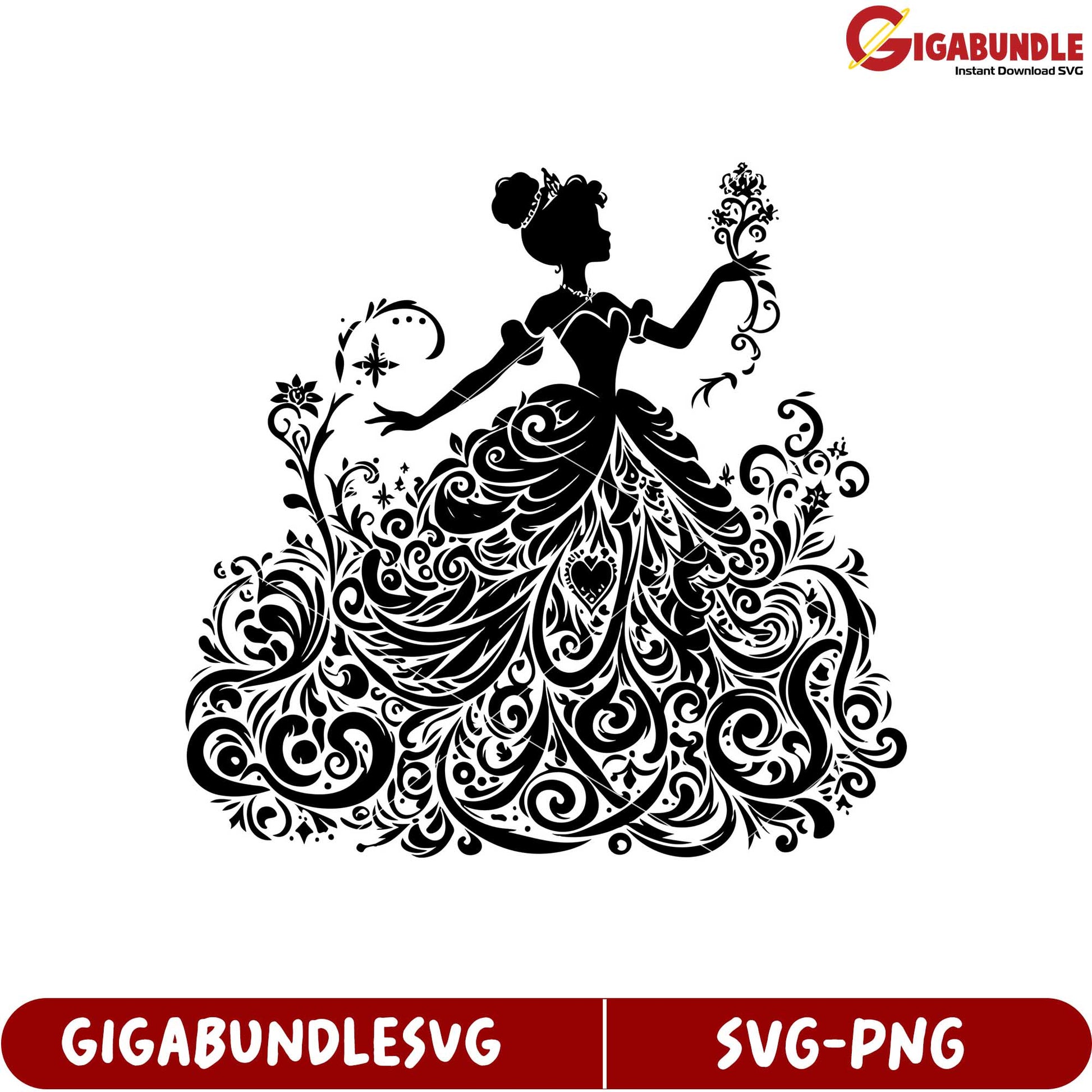 Elegant Princess Silhouette Floral SVG Design for Crafts