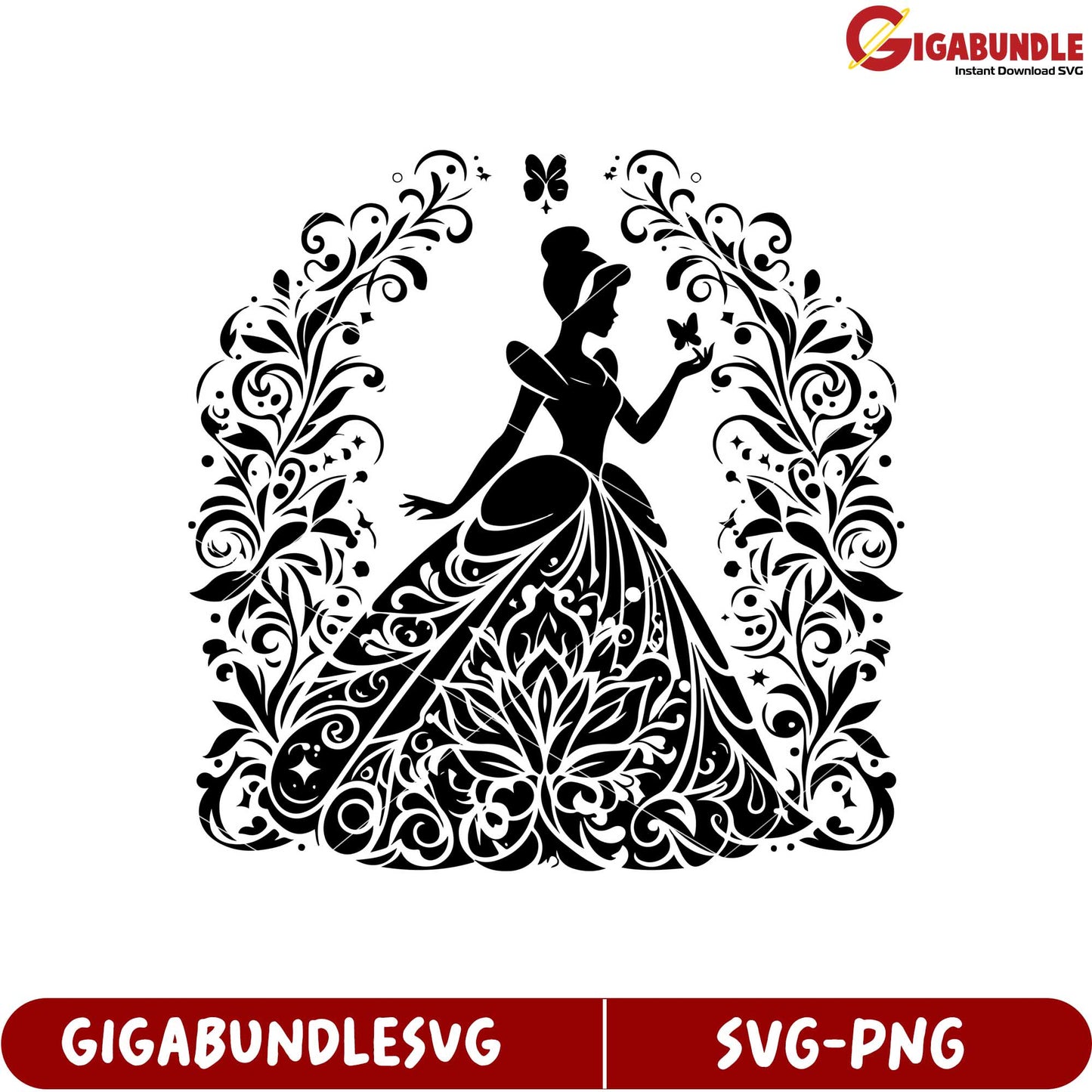 Elegant Princess Silhouette Floral SVG Graphic Design