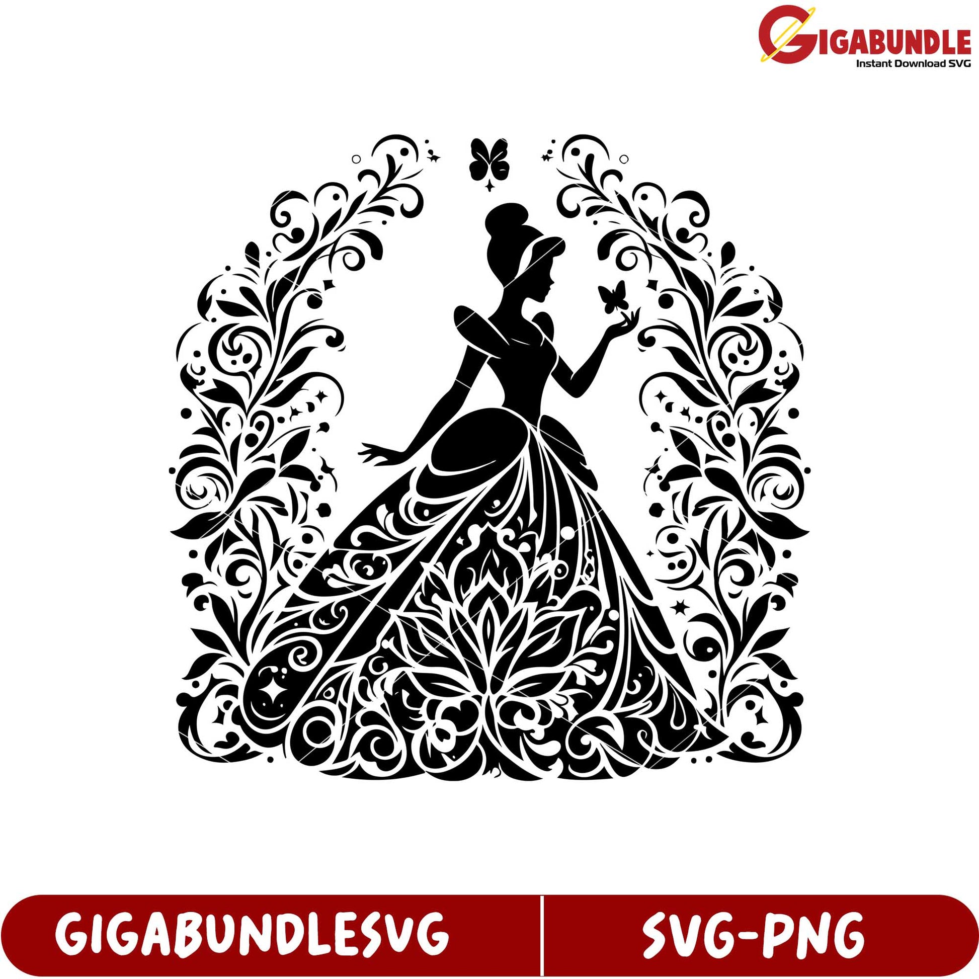 Elegant Princess Silhouette Floral SVG Graphic Design