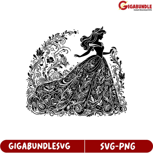 Elegant Princess Silhouette Flower Design SVG Art for Crafting Projects