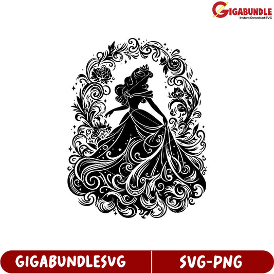Elegant Princess Silhouette SVG Design with Floral Elements Download