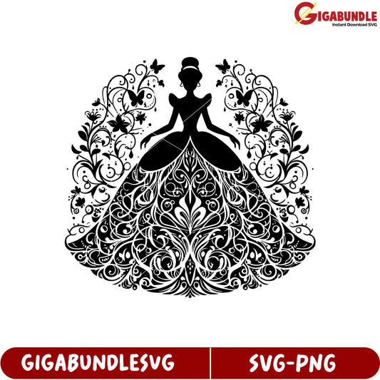 Elegant Princess Silhouette SVG with Floral Elements for Crafts