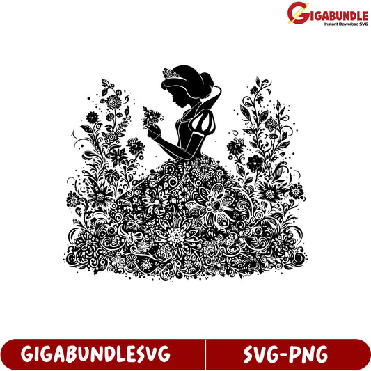 Elegant Princess Silhouette with Floral Design SVG Artwork Download