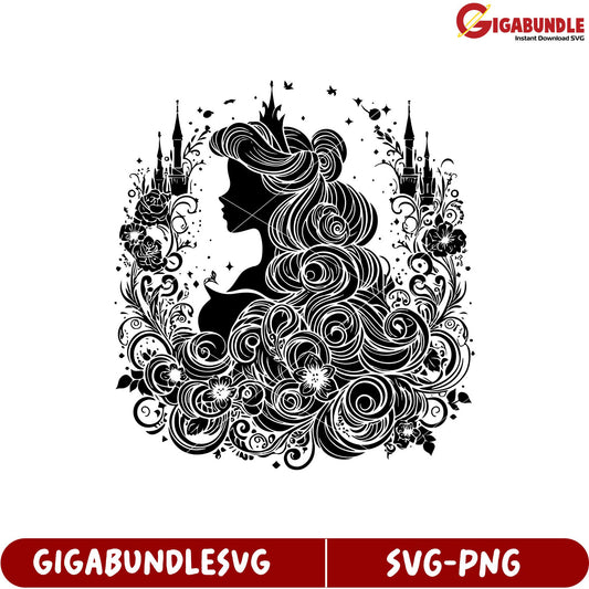 Elegant Princess Silhouette with Floral Design SVG Download for Crafts