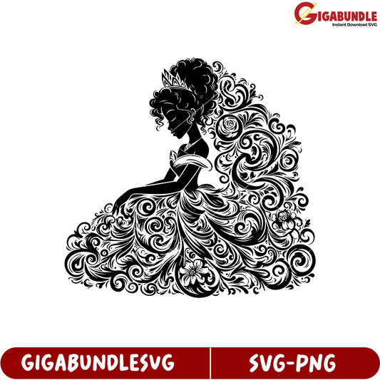 Elegant Princess Silhouette with Floral Design SVG for Crafts and Decor