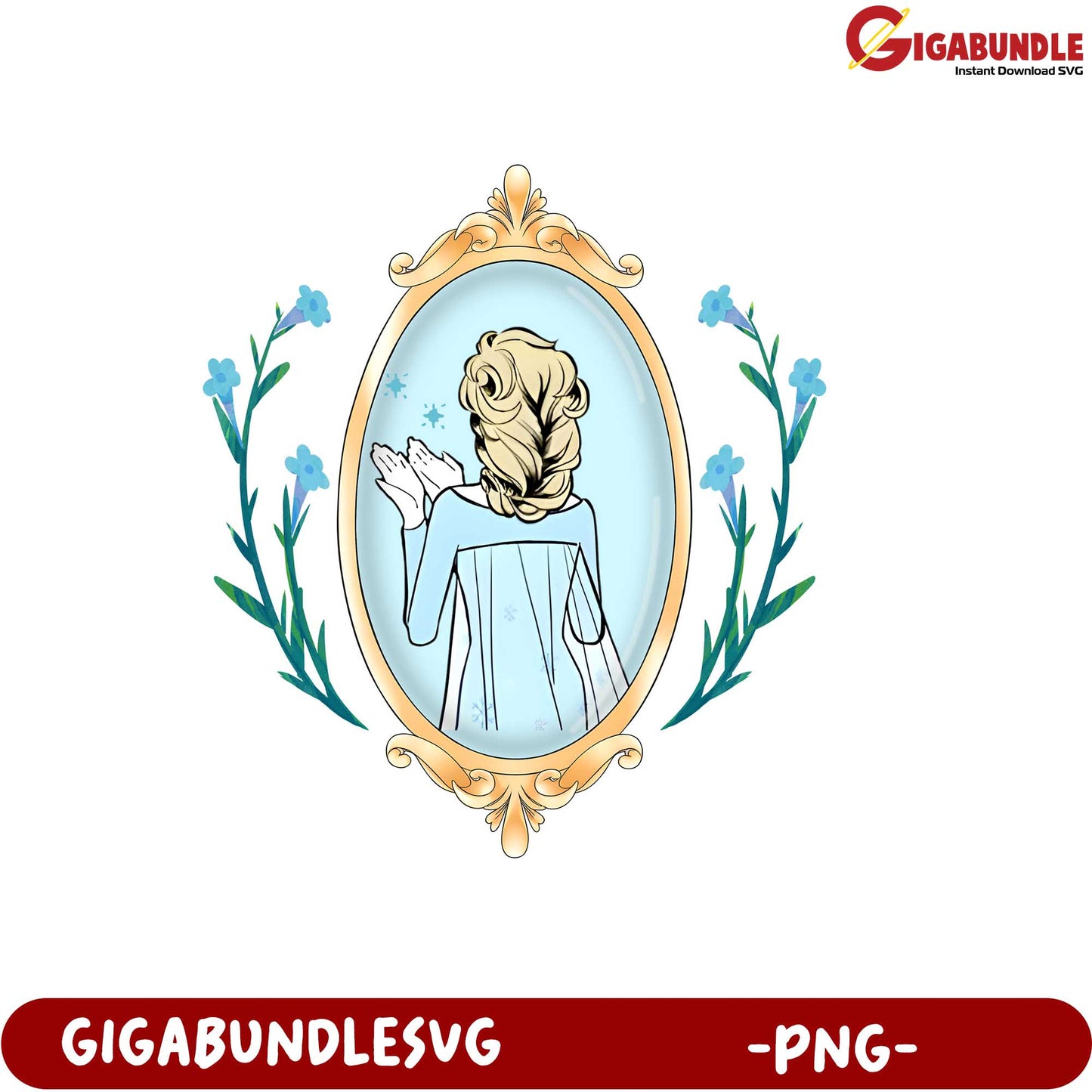 Elegant Princess in Mirror PNG Graphic for Creative Projects