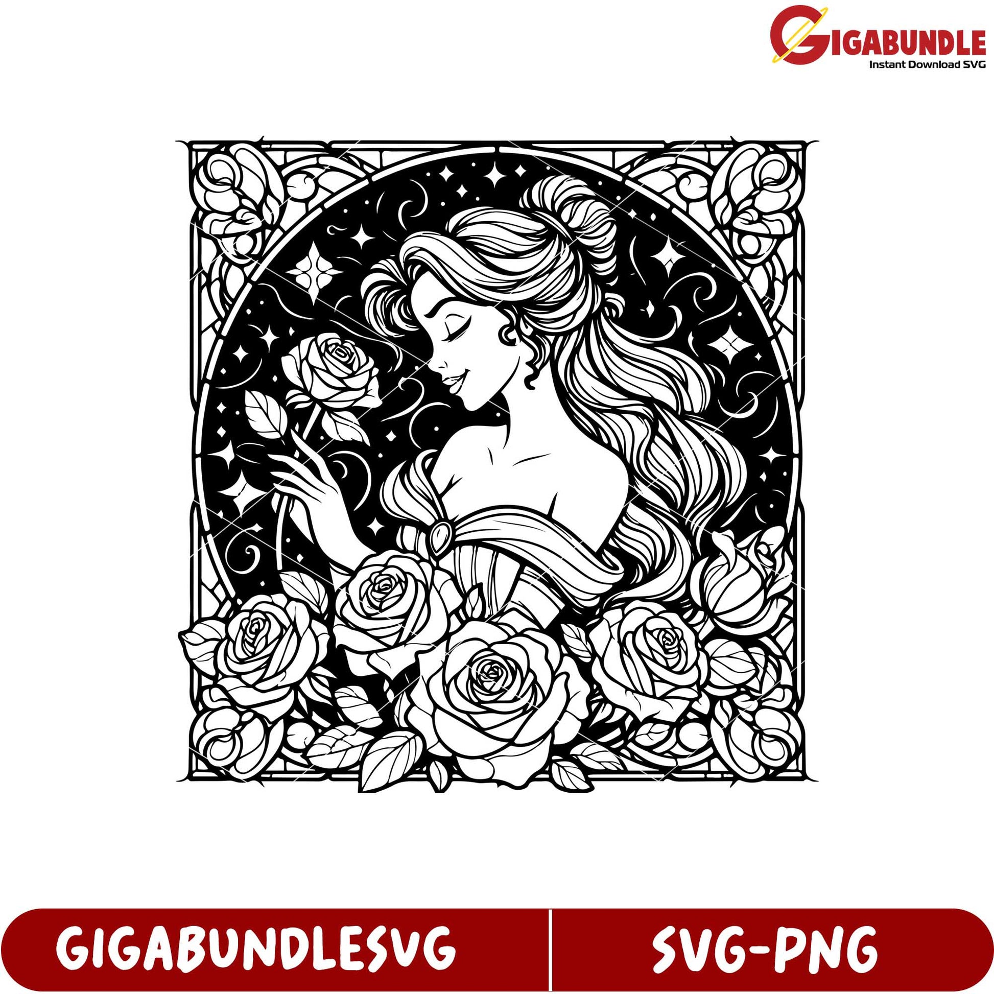 Elegant SVG Rose Design Featuring Beautiful Woman in Floral Frame