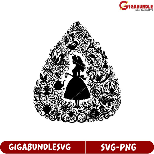 Elegant Silhouette of Fairy Tale Princess in Intricate Floral Design SVG