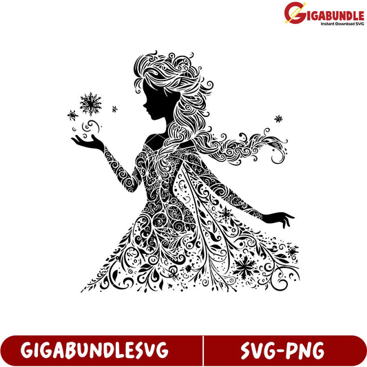 Elegant Snow Queen Silhouette SVG Design for Craft Projects