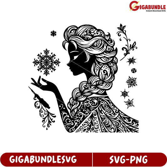 Elegant Snow Queen Silhouette SVG Design for Crafting Projects