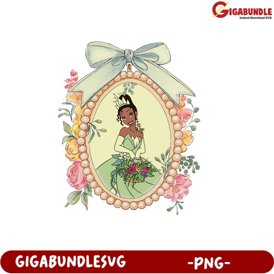 Elegant Tiana Portrait Floral Frame PNG Artwork for Decor and Crafts