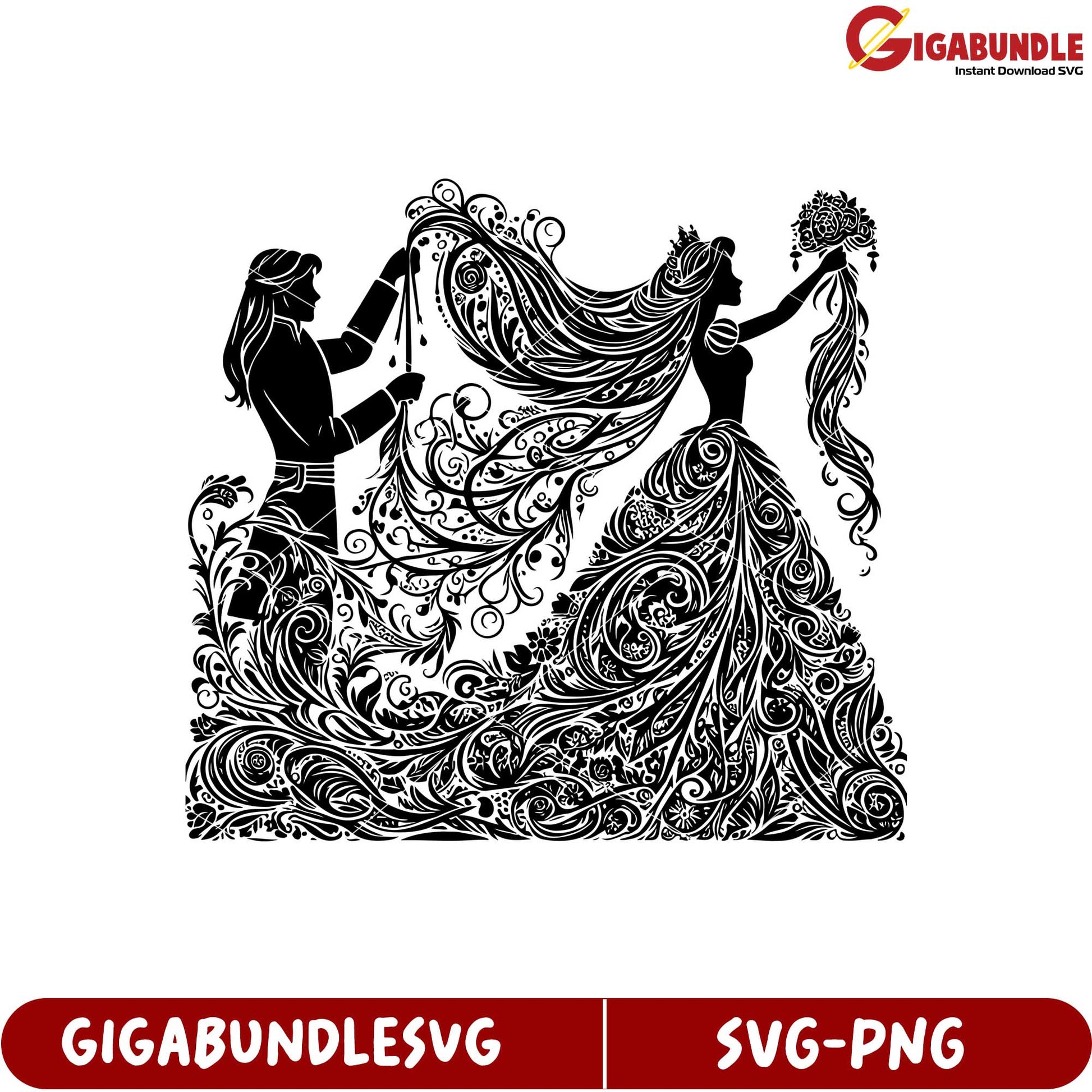 Elegant Wedding Couple SVG Design with Floral Patterns and Details