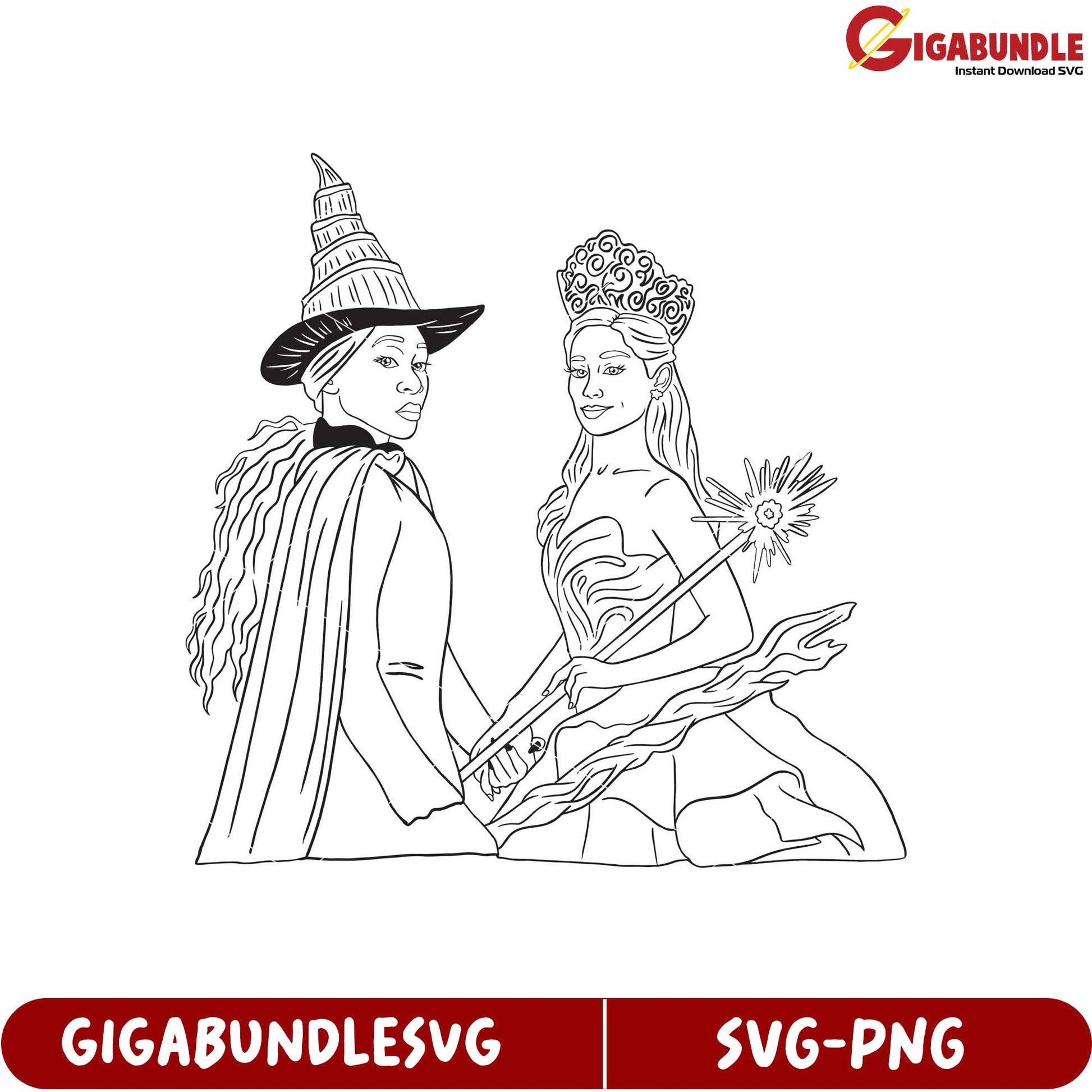 Elegant Witch and Fairy Princess Illustration SVG Product Design