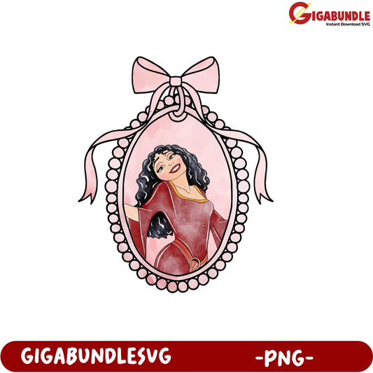 Elegant Woman Portrait PNG Art with Bow and Decorative Frame