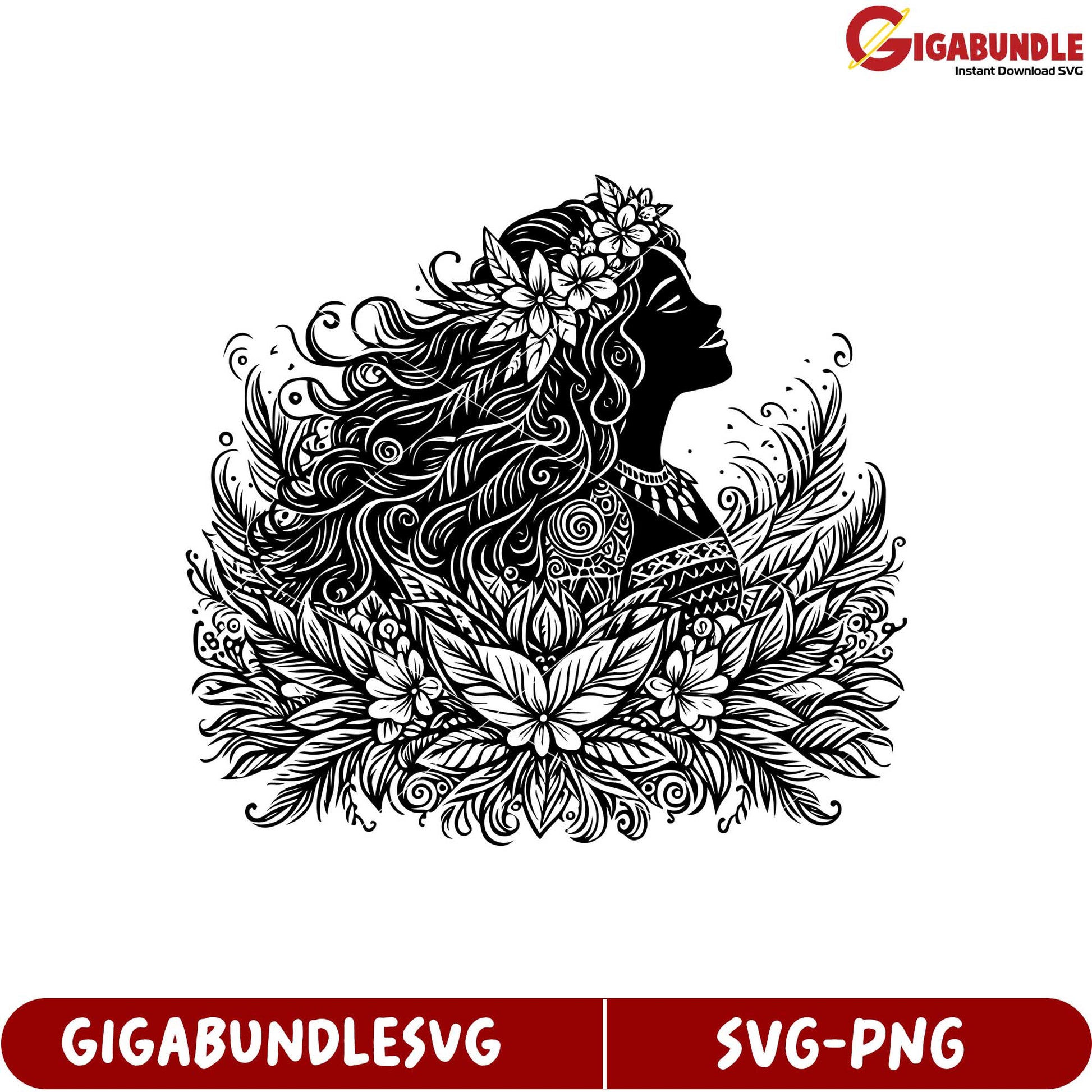 Elegant Woman with Flowers SVG Art for Crafting and Design Projects