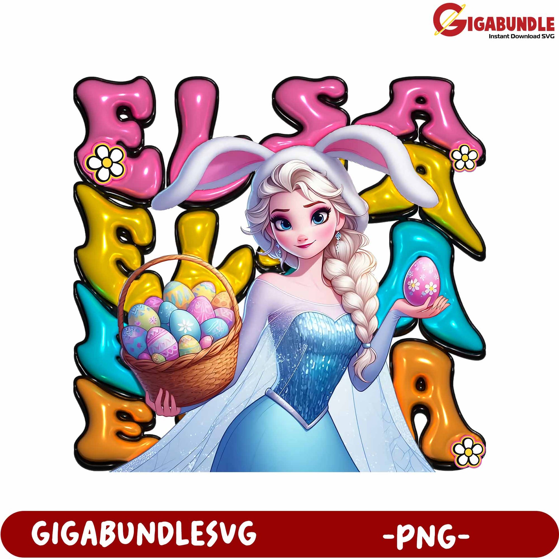 Elsa Bunny with Easter Eggs PNG for Seasonal Designs
