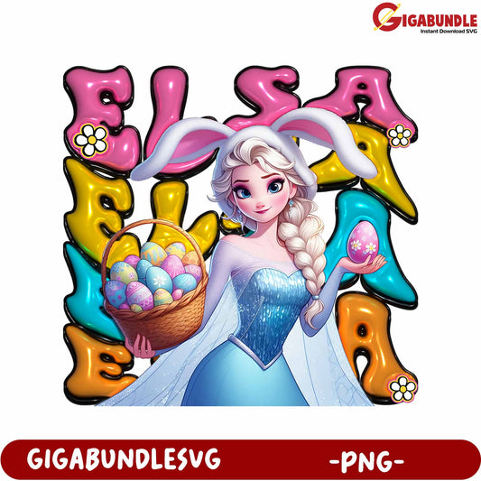 Elsa Bunny with Easter Eggs PNG for Seasonal Designs