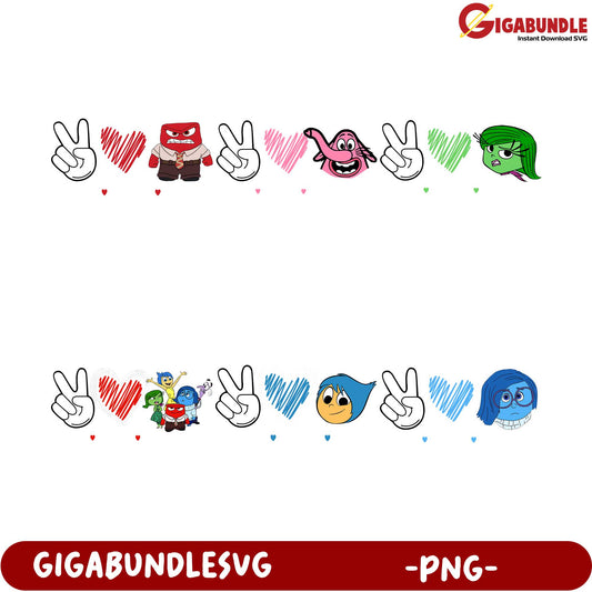 Emotional Character PNG Bundle with Hearts and Peace Signs