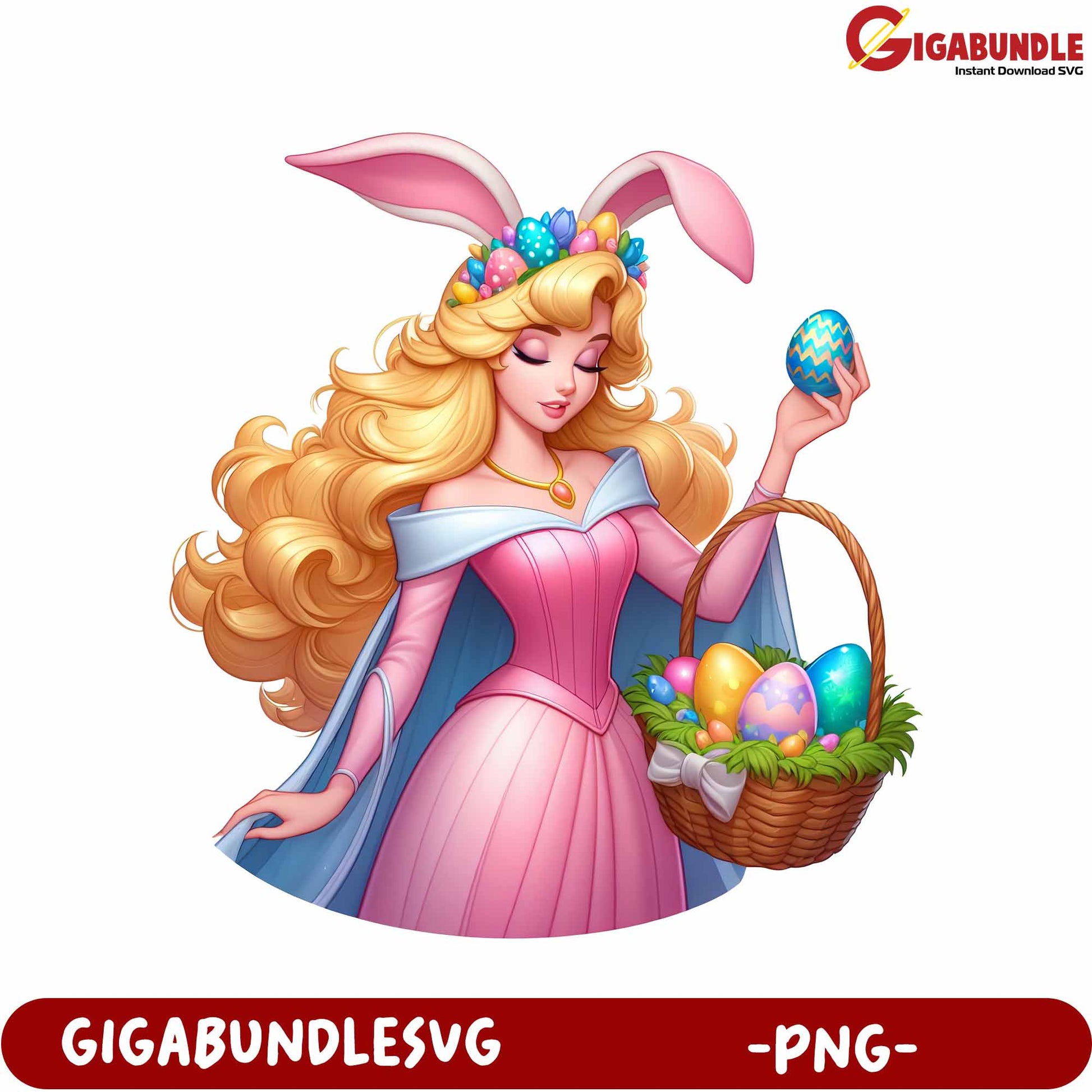 Enchanting Bunny Princess Holding Easter Eggs PNG Artwork