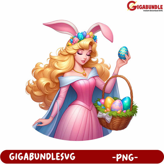 Enchanting Bunny Princess Holding Easter Eggs PNG Artwork