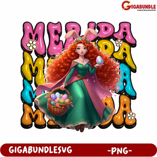 Enchanting Easter Bunny Princess with Colorful Eggs PNG Art