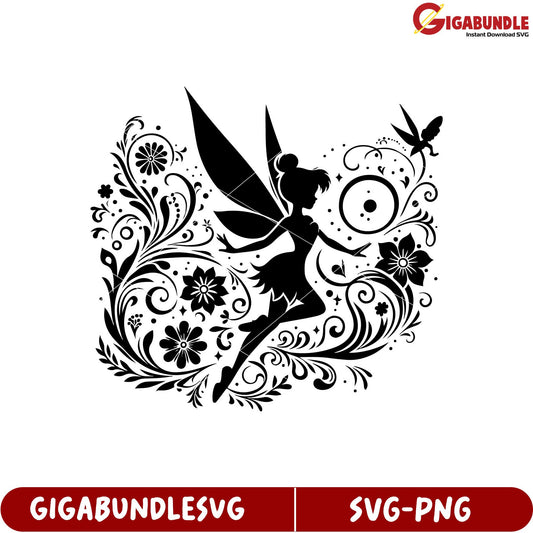 Enchanting Fairy Silhouette with Floral Design SVG Instant Download Art