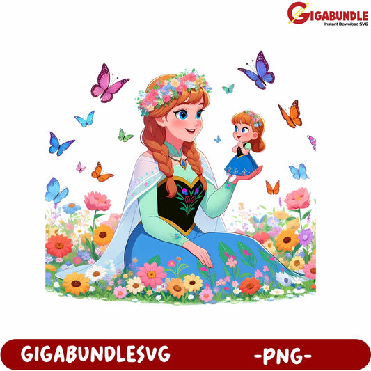 Enchanting Floral Scene with Mother and Daughter Butterflies PNG