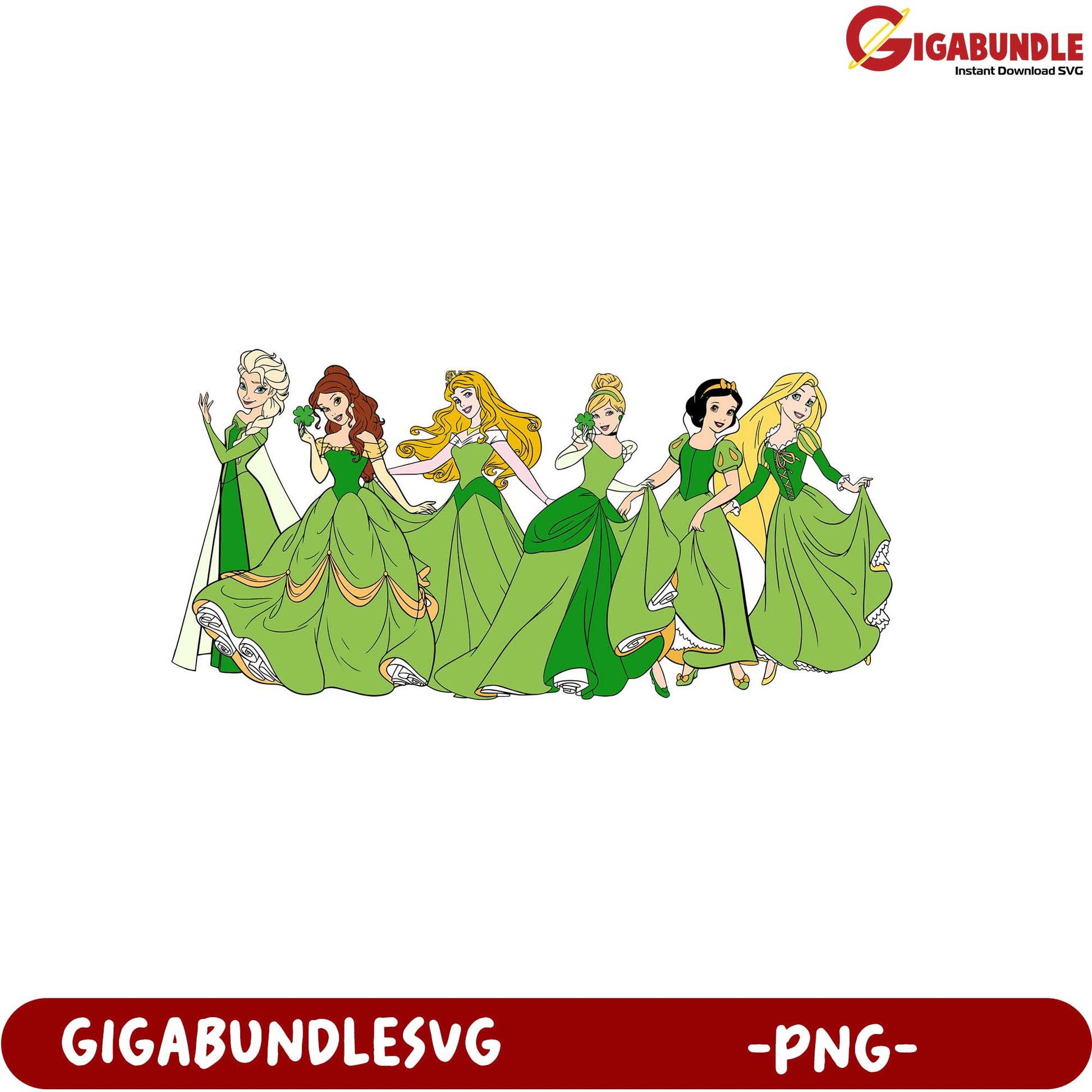 Enchanting Green Princesses PNG Bundle for Creative Projects