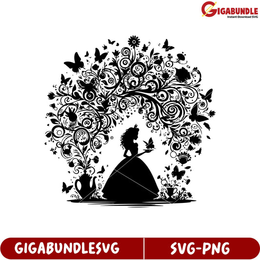 Enchanting Princess Silhouette with Floral Design SVG Product Download