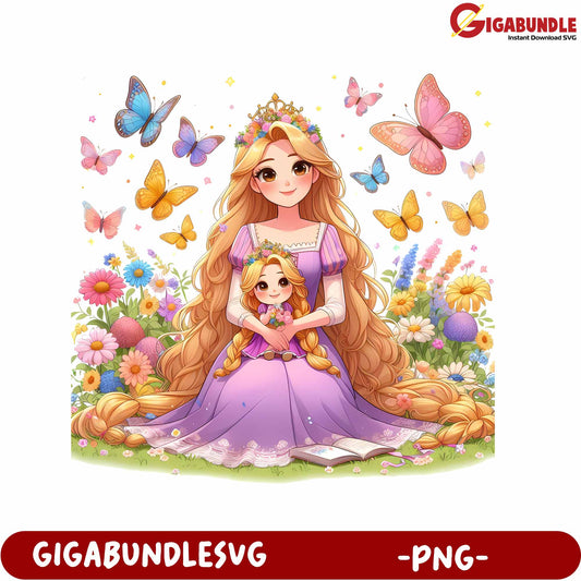 Enchanting Princess and Doll with Butterflies PNG Artwork