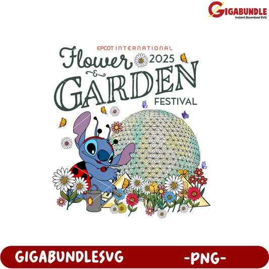 Epcot Flower Garden Festival 2025 Stitch PNG Design