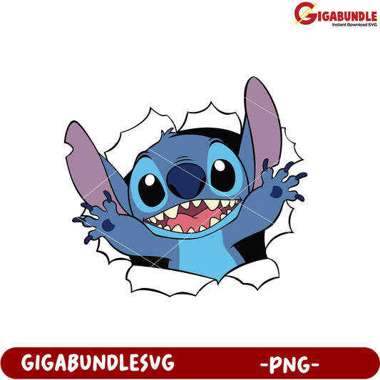 Exciting Cartoon Character Breaking Wall PNG Downloadable File