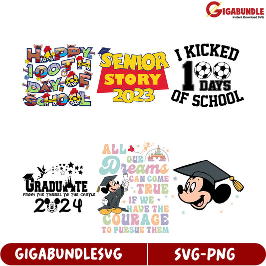 Exciting SVG Bundle for School Milestones 100th Day, Graduations