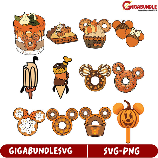 Fall Dessert SVG Bundle Cute Mickey Donuts & Treats Designs