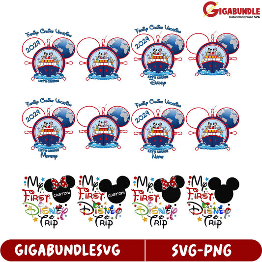Family Cruise Vacation 2024 SVG Bundle - Custom Disney Trip Designs