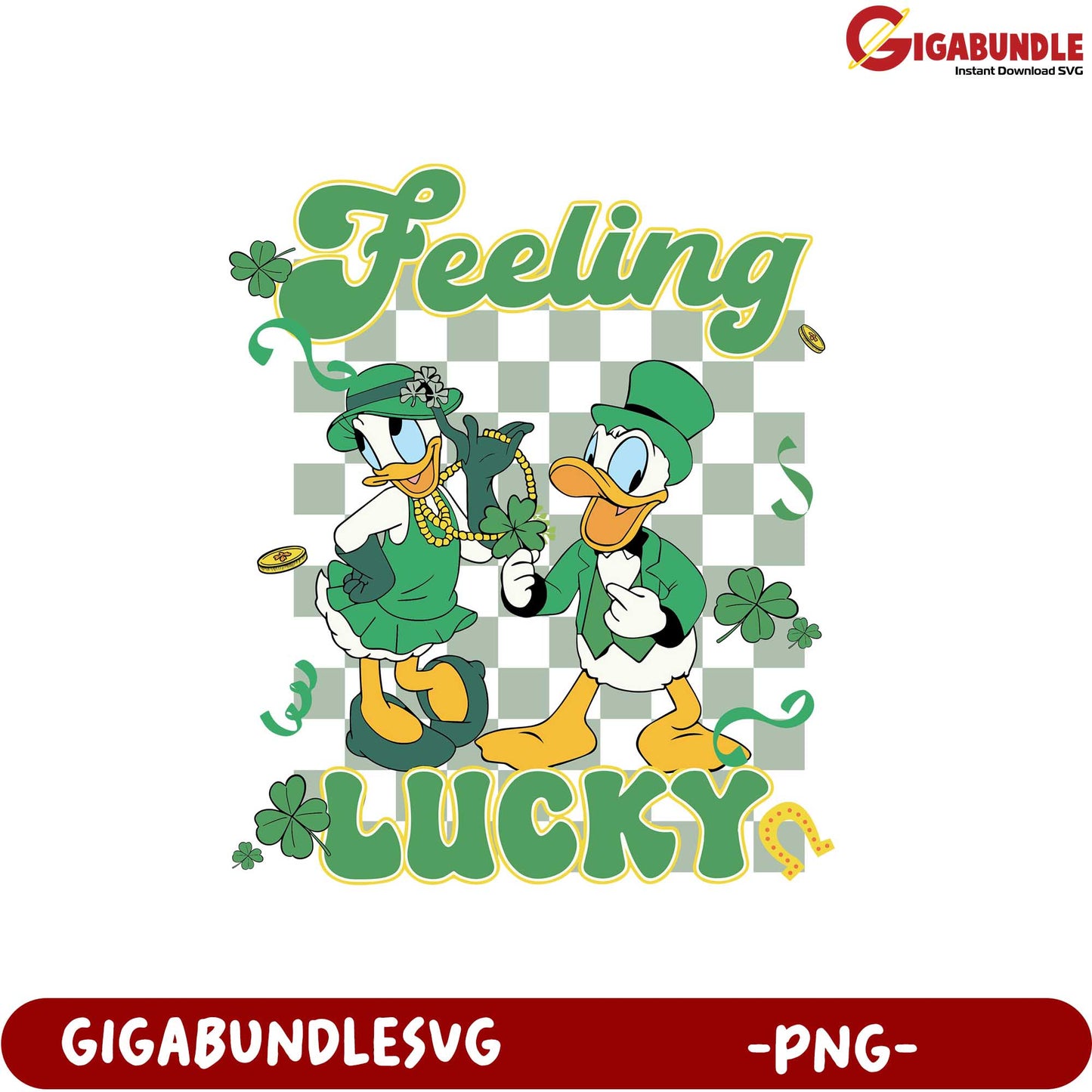 Feeling Lucky PNG Design with Fun Cartoon Ducks for St. Patrick's Day