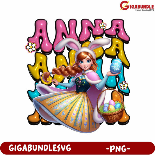 Festive Anna Character PNG with Colorful Easter Elements