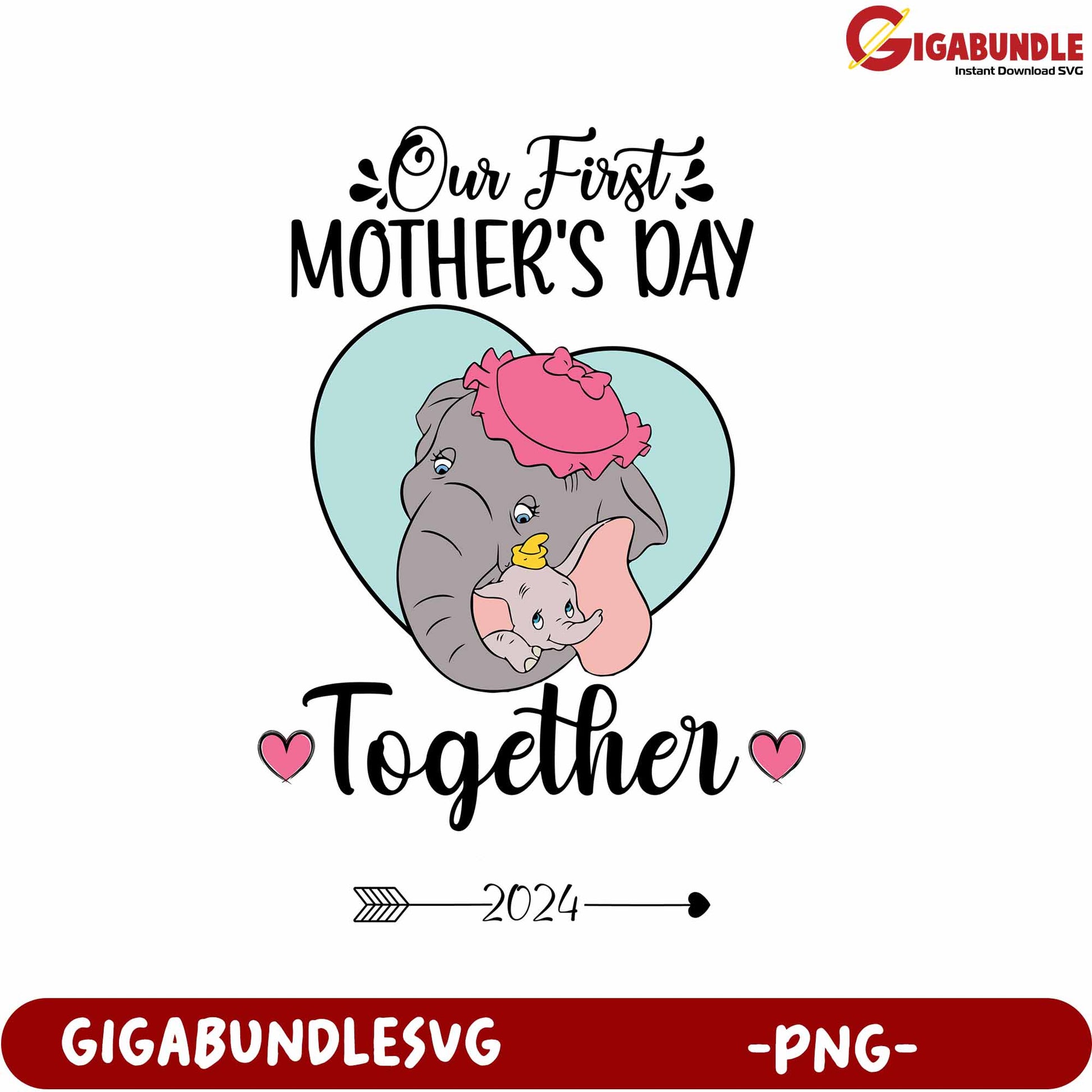 First Mother's Day Together Elephant Design PNG for 2024