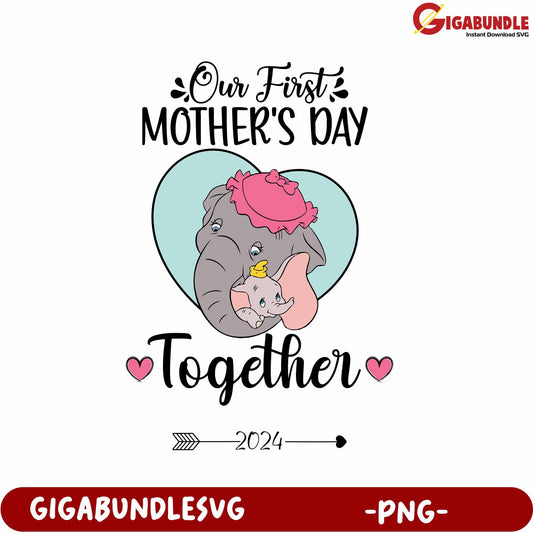 First Mother's Day Together Elephant Design PNG for 2024