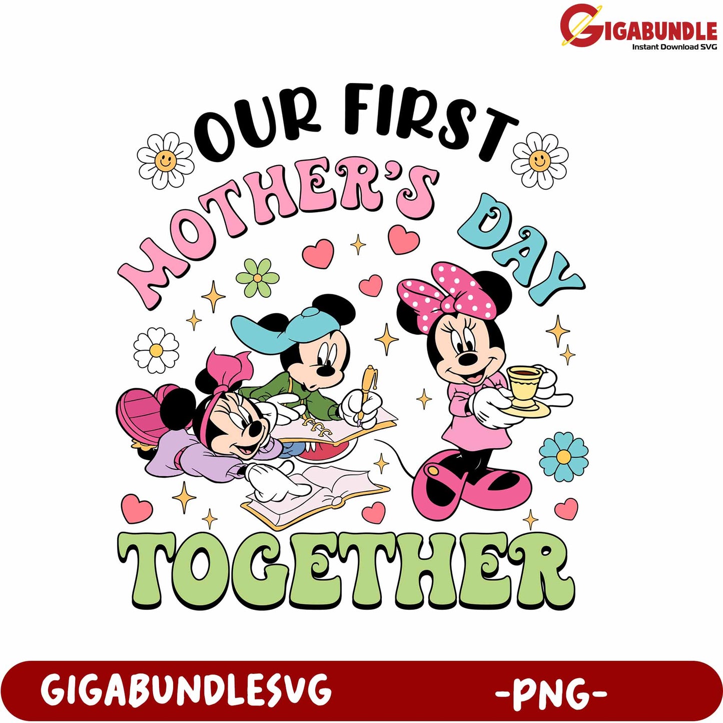 First Mother's Day Together PNG Design with Mickey and Minnie