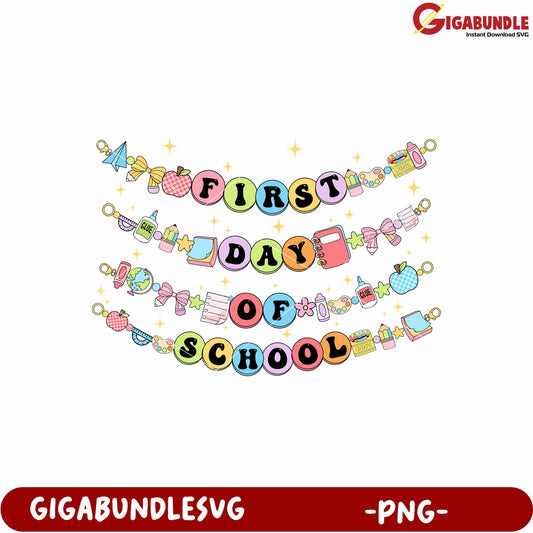 First day of school funny design png, school supplies png, back to school png