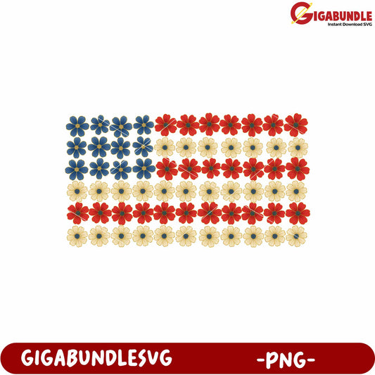 Flag flower png, american flag design png, floral patriotism png