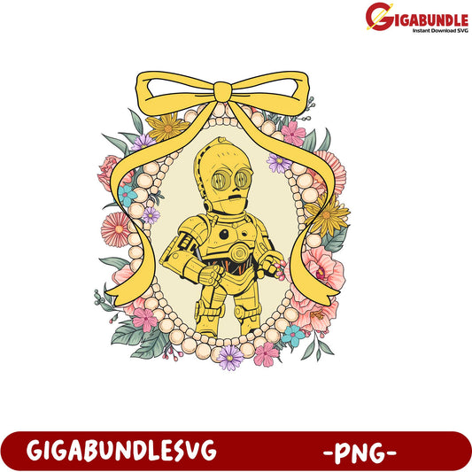 Floral C3PO Art Print PNG File for Unique Home Decor Creations