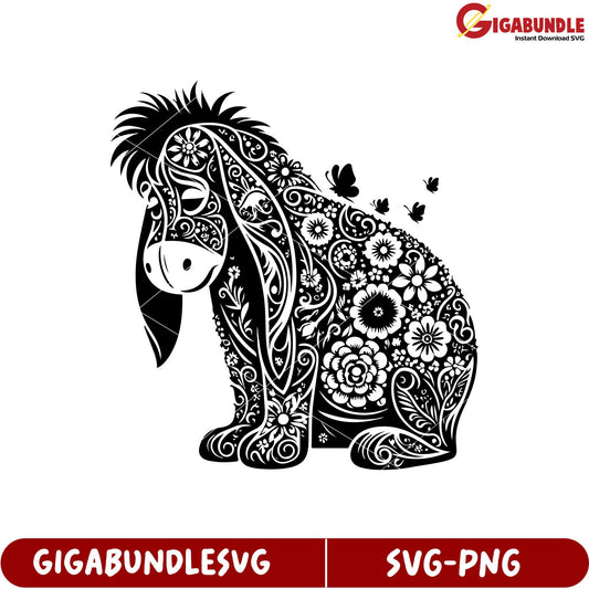 Floral Design Eeyore SVG Art Instant Download for Craft Projects