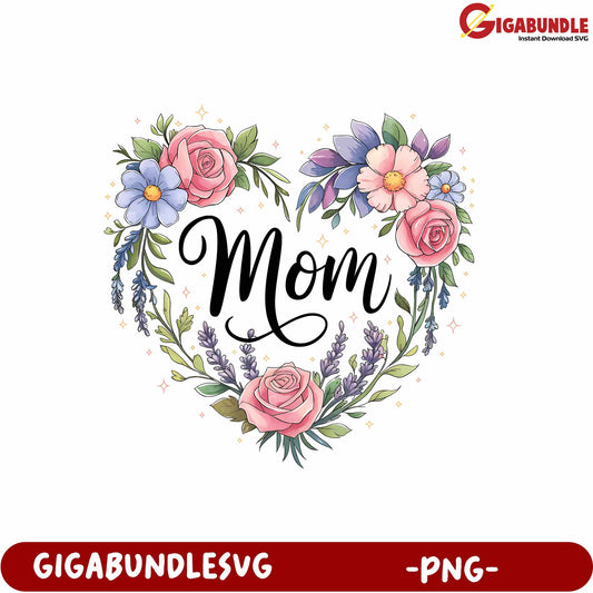 Floral Heart Design for Mom PNG Downloadable Digital Artwork