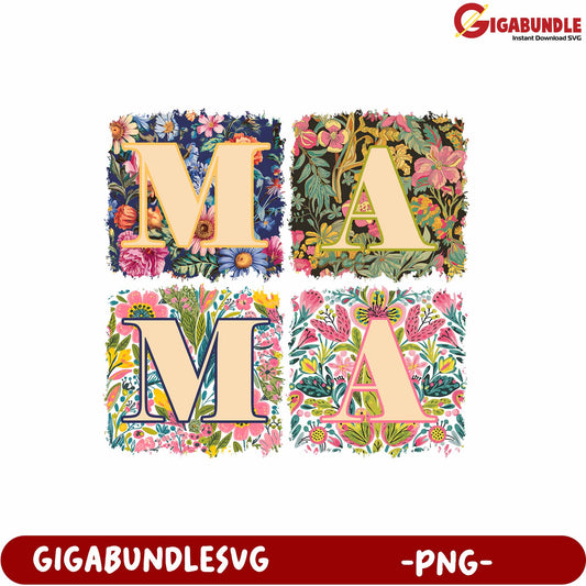 Floral Mama Lettering Art Print PNG for Mother's Day Decorations