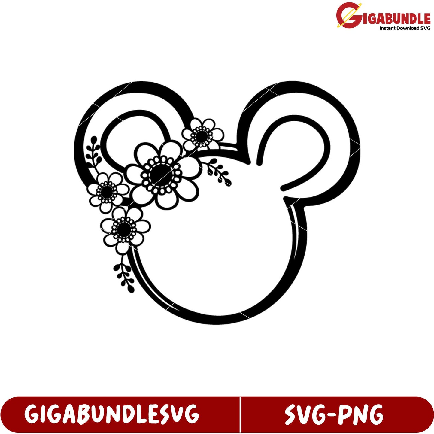 Floral Mickey Mouse Head SVG Design for Crafting and DIY Projects