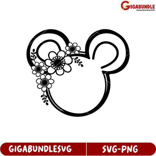 Floral Mickey Mouse Head SVG Design for Crafting and DIY Projects