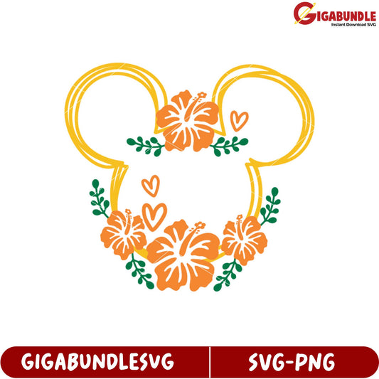 Floral Mickey Mouse Outline Design in SVG Format for Creative Projects
