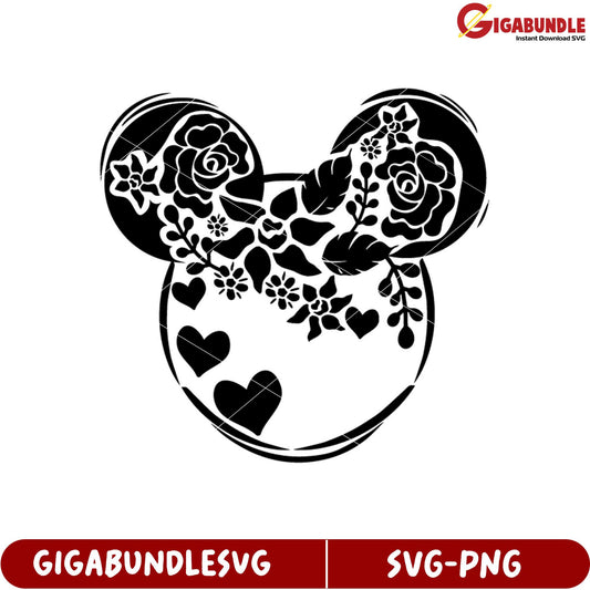 Floral Mickey Mouse SVG Design for Crafts and Custom Projects